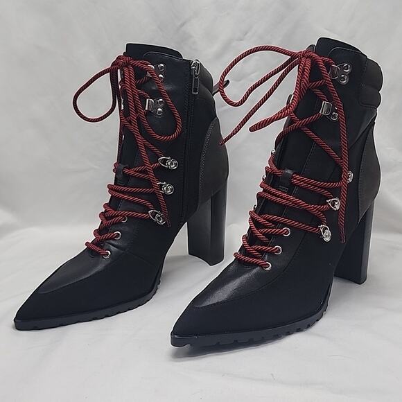 STEVE MADDEN KAREY ANKLE BOOTS BLACK SUEDE ZIP CLOSURE LACE-UPS 10 NWOB - Picture 5 of 16